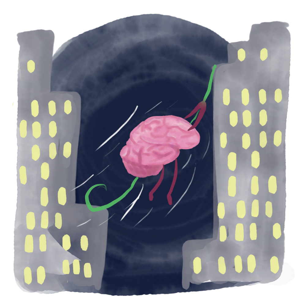 A brain swinging through the city jungle