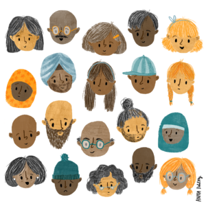 Lots of faces of different ages and colors