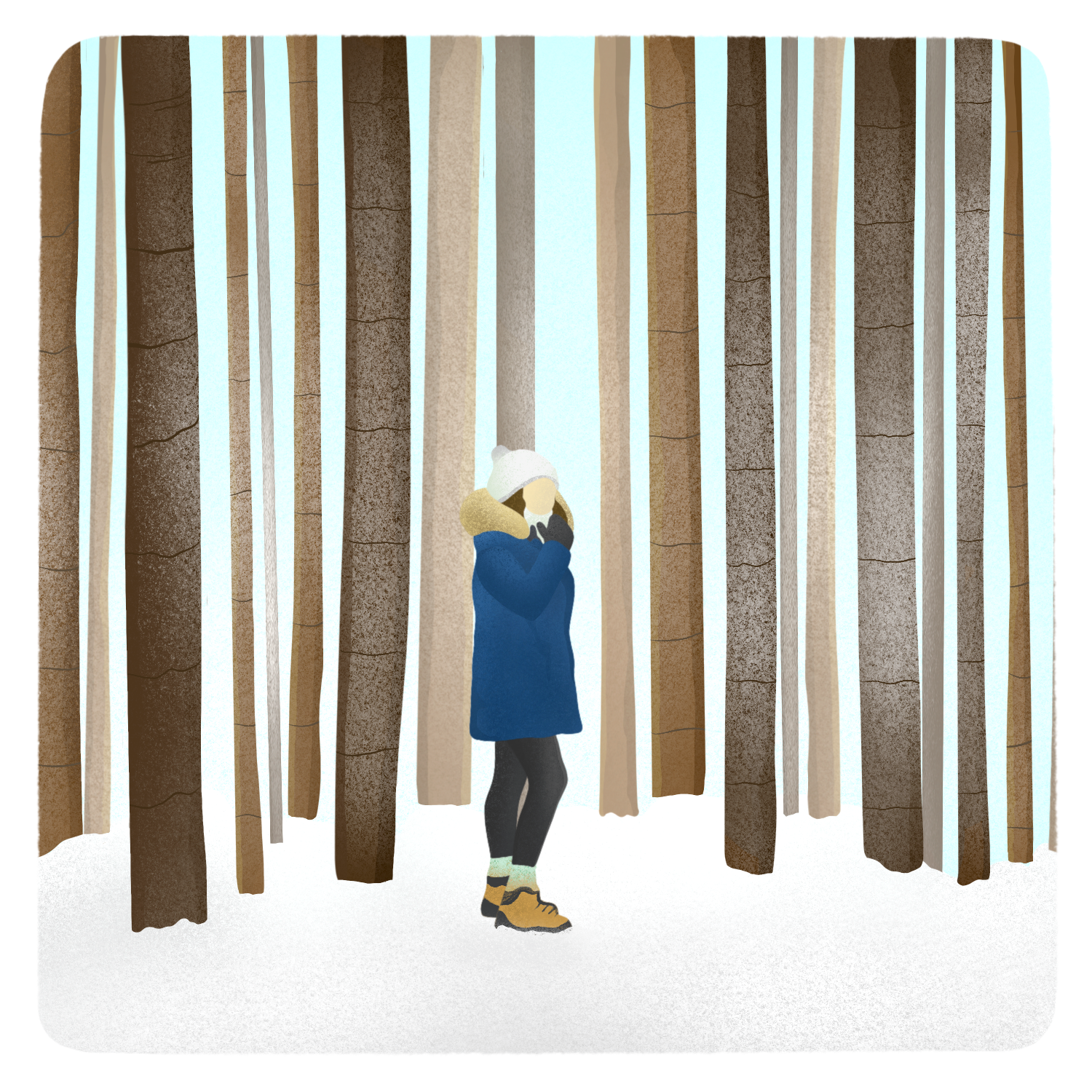 Nature Therapy Illustration - Woman in Winter Woods