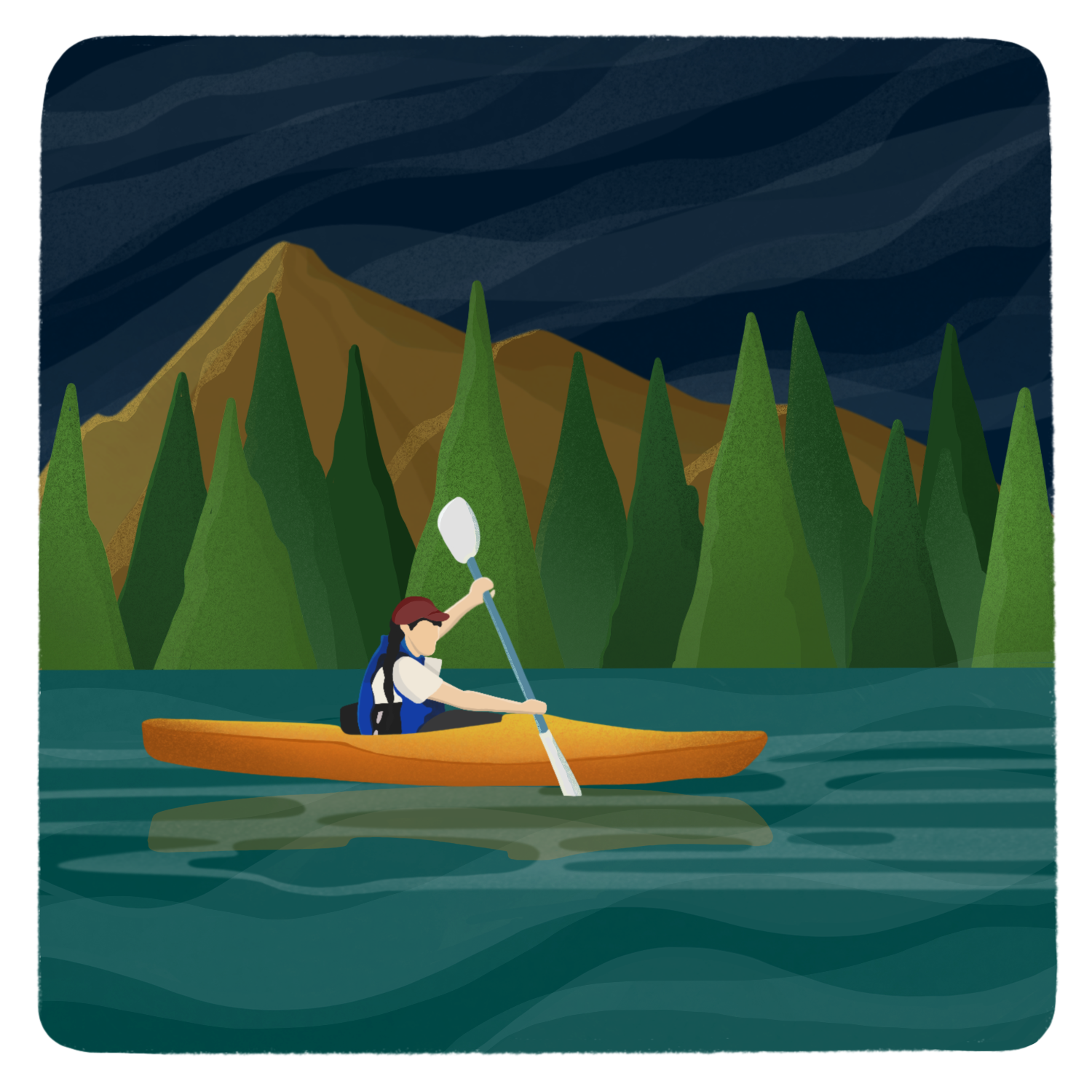 Nature Therapy Illustration - Paddling in the lake