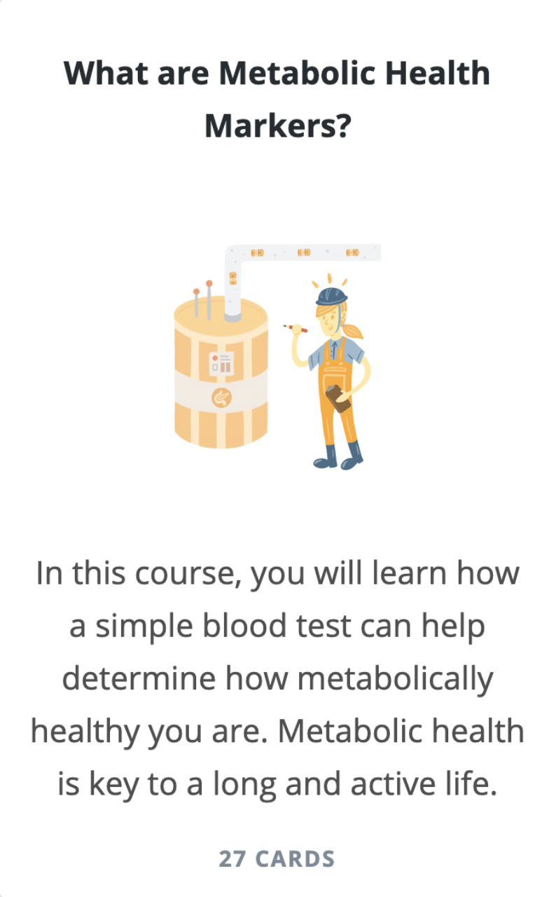 A card from a Lifeology course about how a simple blood test can determine your metabolic health.