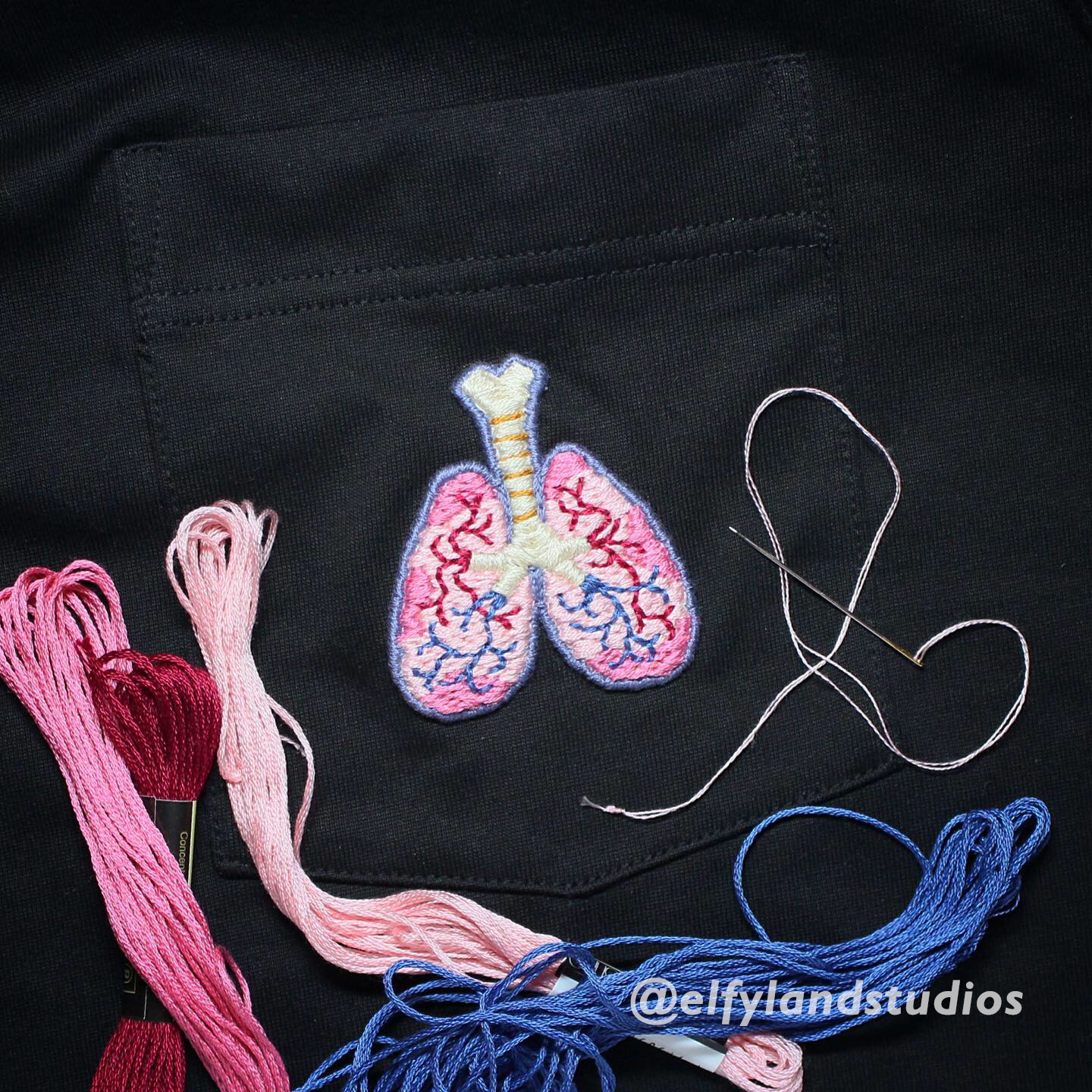 An embroidery of lungs