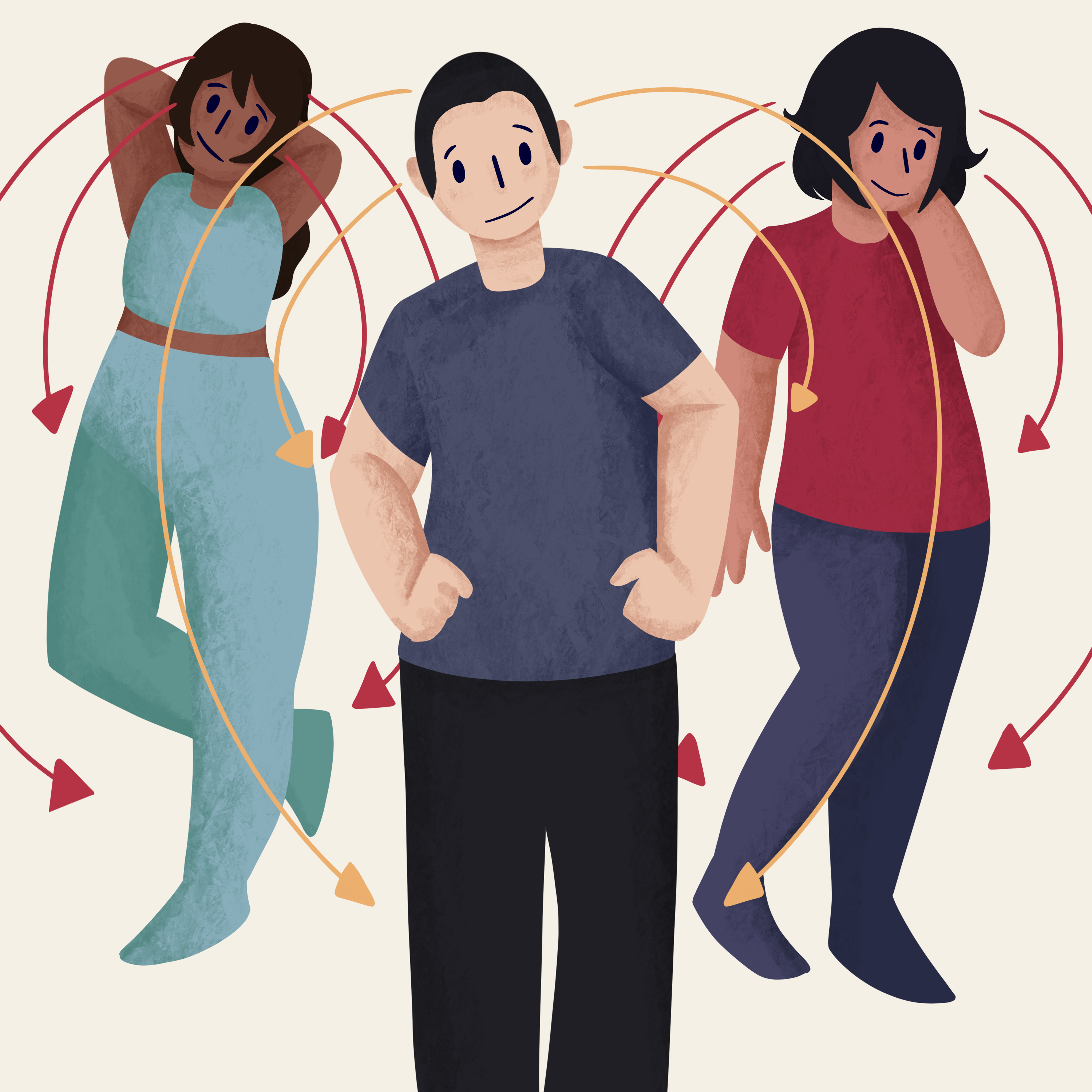 An illustration of three people showing that they feel good about using brain power to visualize healthy change.
