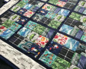 Quilt in a Sudoku pattern representing solutions to climate change from Project Drawdown.