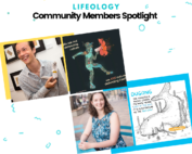 Pictures of two members and two pictures of member's artwork with title community members spotlight