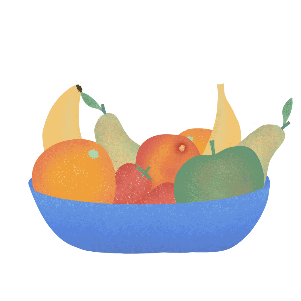 An animated gif showing a bowl of fruit and fructose.