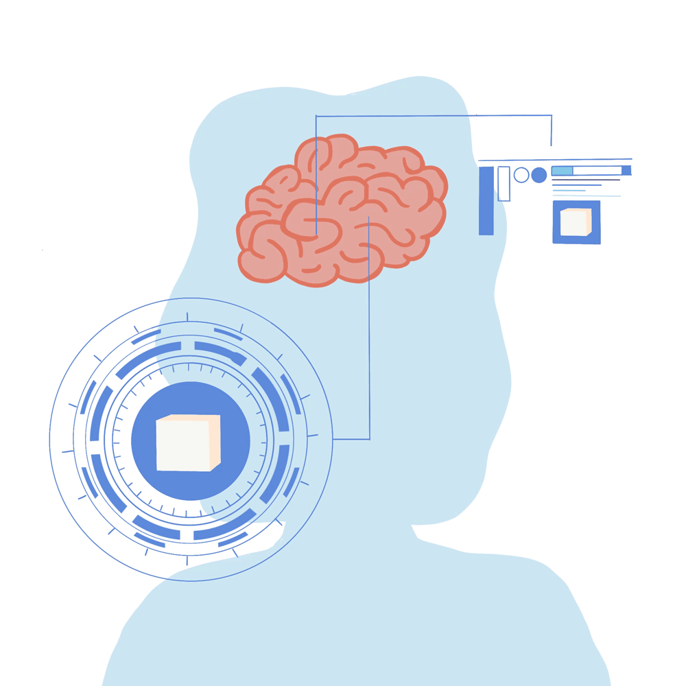 Instead of using artificial sweeteners, reducing your intake of all sweet things - especially foods with added sugar - is the best way to recalibrate your brain’s sweetness sensor! An illustration of a brain sensor being recalibrated.