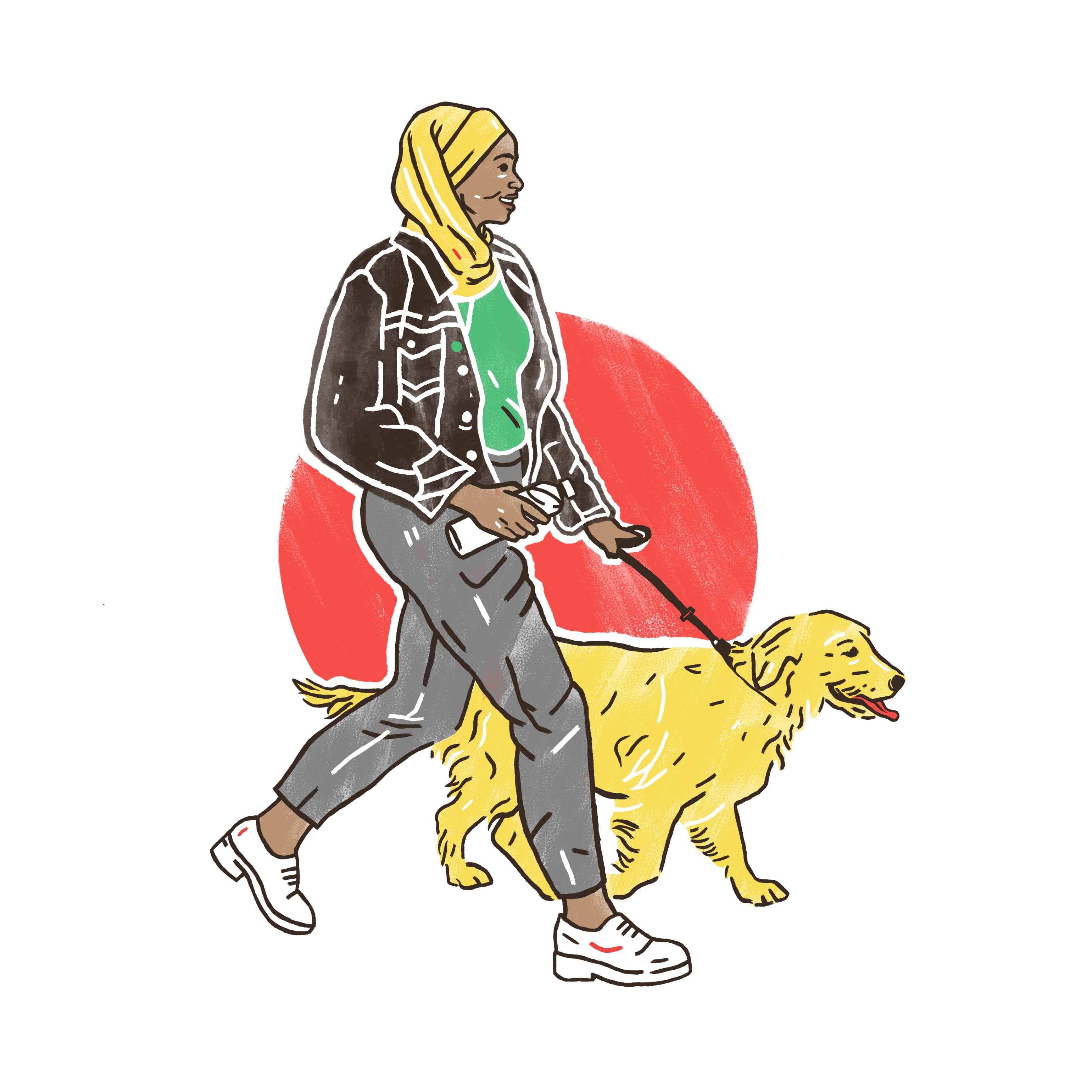 A women walking the dog