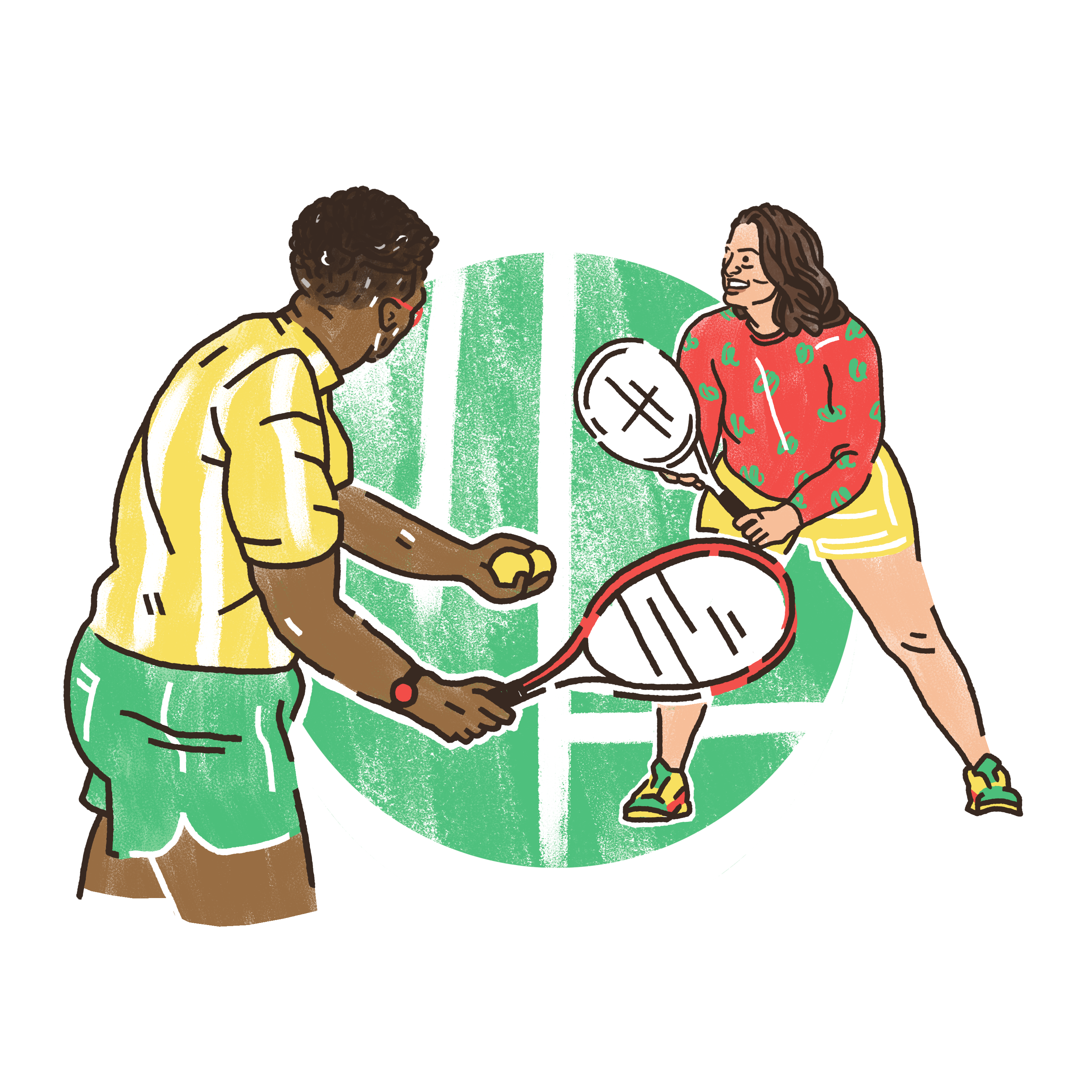 A man and woman playing tennis.