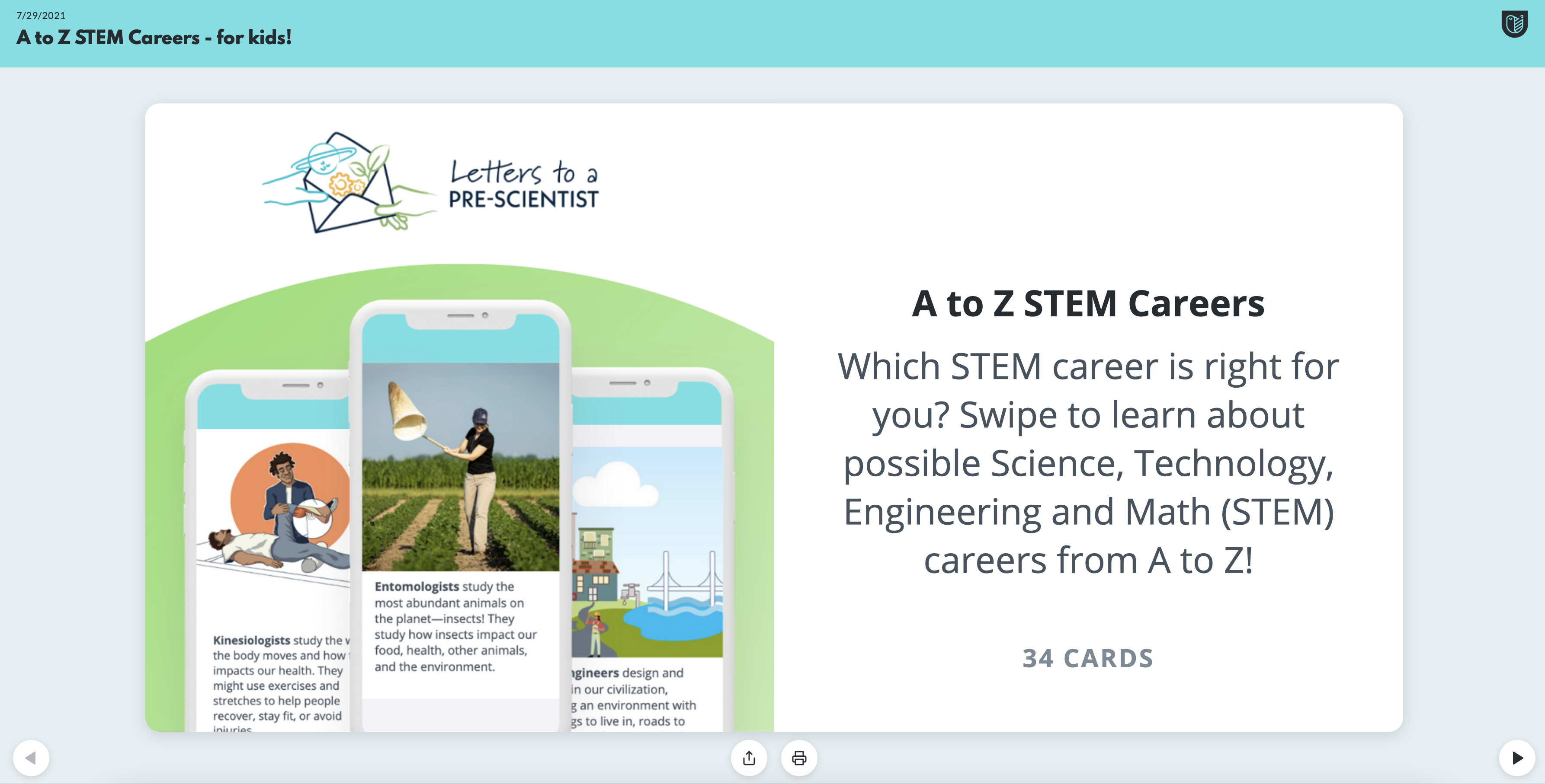 Screenshot of first card of A to Z STEM careers course