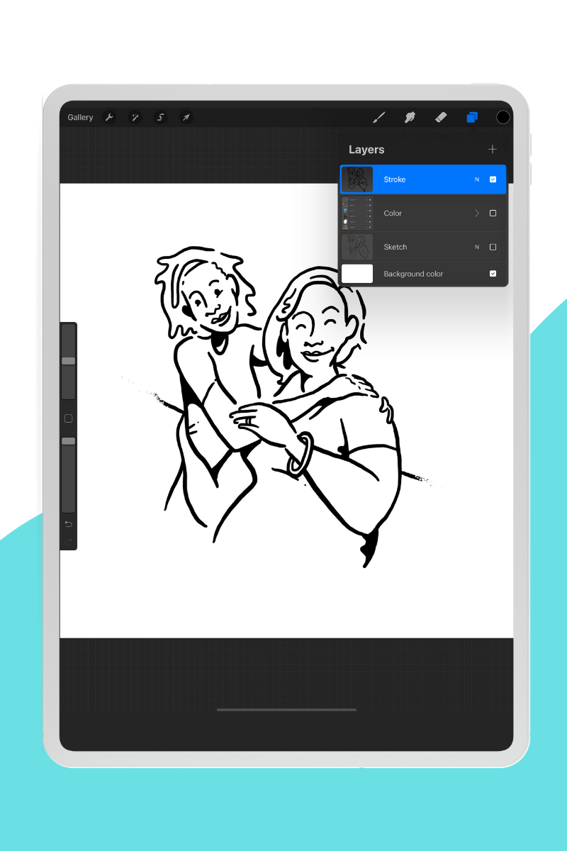 An illustration in Procreate app showing a stroke layer. Illustration by Doryan Algarra.