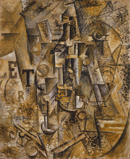 Still Life with a Bottle of Rum is an oil painting by Pablo Picasso. It appears abstract as the subject matter is split into shapes showing the objects from a variety of viewpoint (plain). This makes the painting appear chaotic, but it has a rhythm due to the use of lines and arcs.