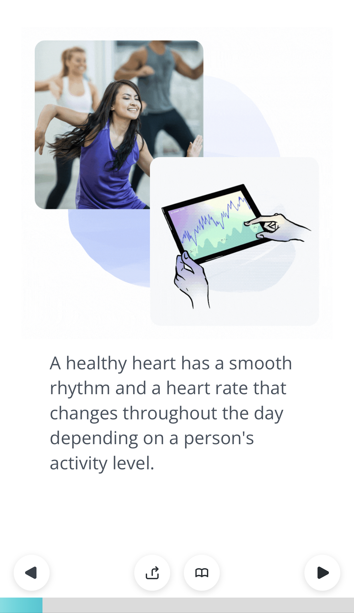 A healthy heart has a smooth rhythm and a heart rate that changes throughout the day depending on a person's activity level