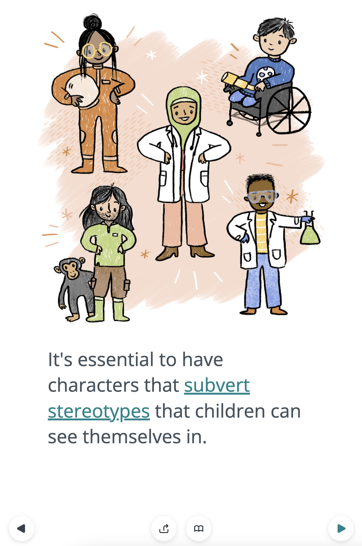 Screenshot from "How to Write about Science for Kids" - drawing of different kids