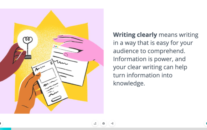 one hand holding light bulb to trade with two other hands holding paper - Writing clearly means writing in a way that is easy for your audience to comprehend. Information is power, and your clear writing can help turn information into knowledge.