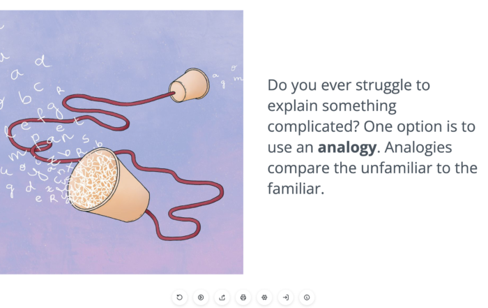 a screenshot of course card: "do you ever struggle to explain something complicated? One option is to use an analogy. Analogies compare the unfamiliar to the familiar.